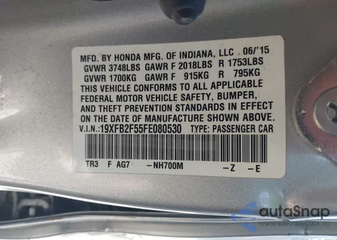 2015 Honda Civic Lx from USA, damaged, VIN 19XFB2F55FE080530